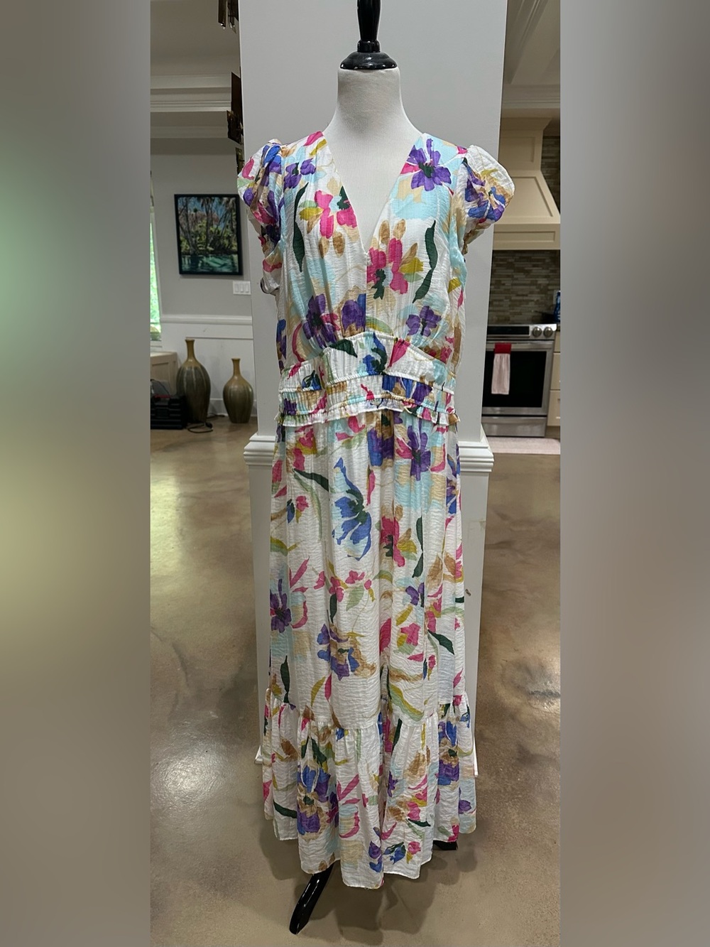 London Times White Multi Floral V-Neck maxi dress